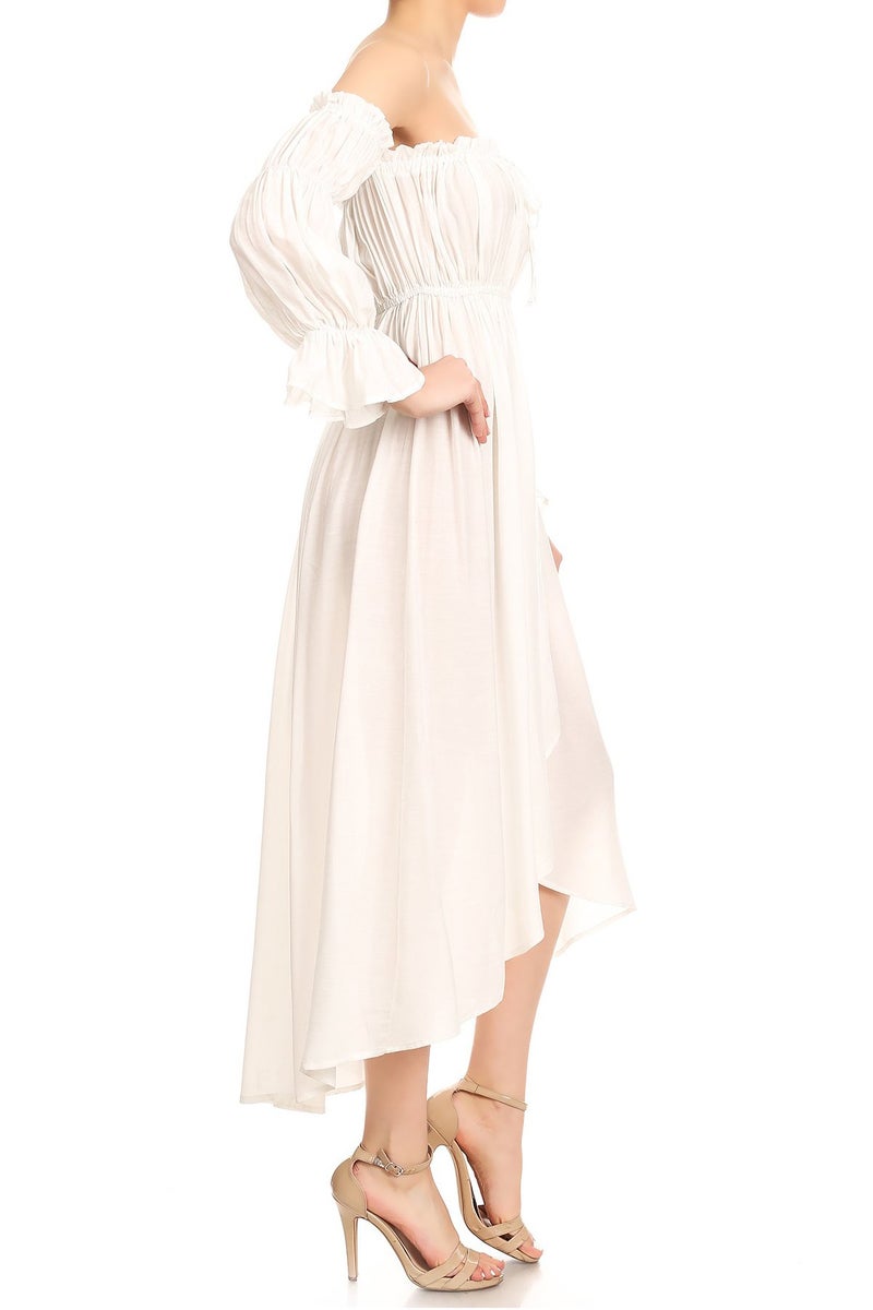 Anna-Kaci Womens Boho Long Sleeve Off Shoulder Renaissance Peasant Dress, Off-White, Large - Image 4